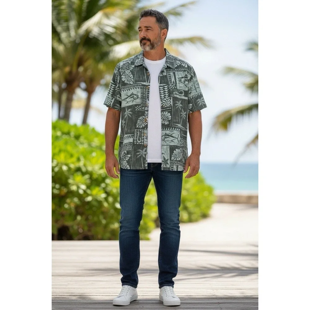 Quiksilver Mens Waterman Tropical Fish Vacation Button Down Top Size Large